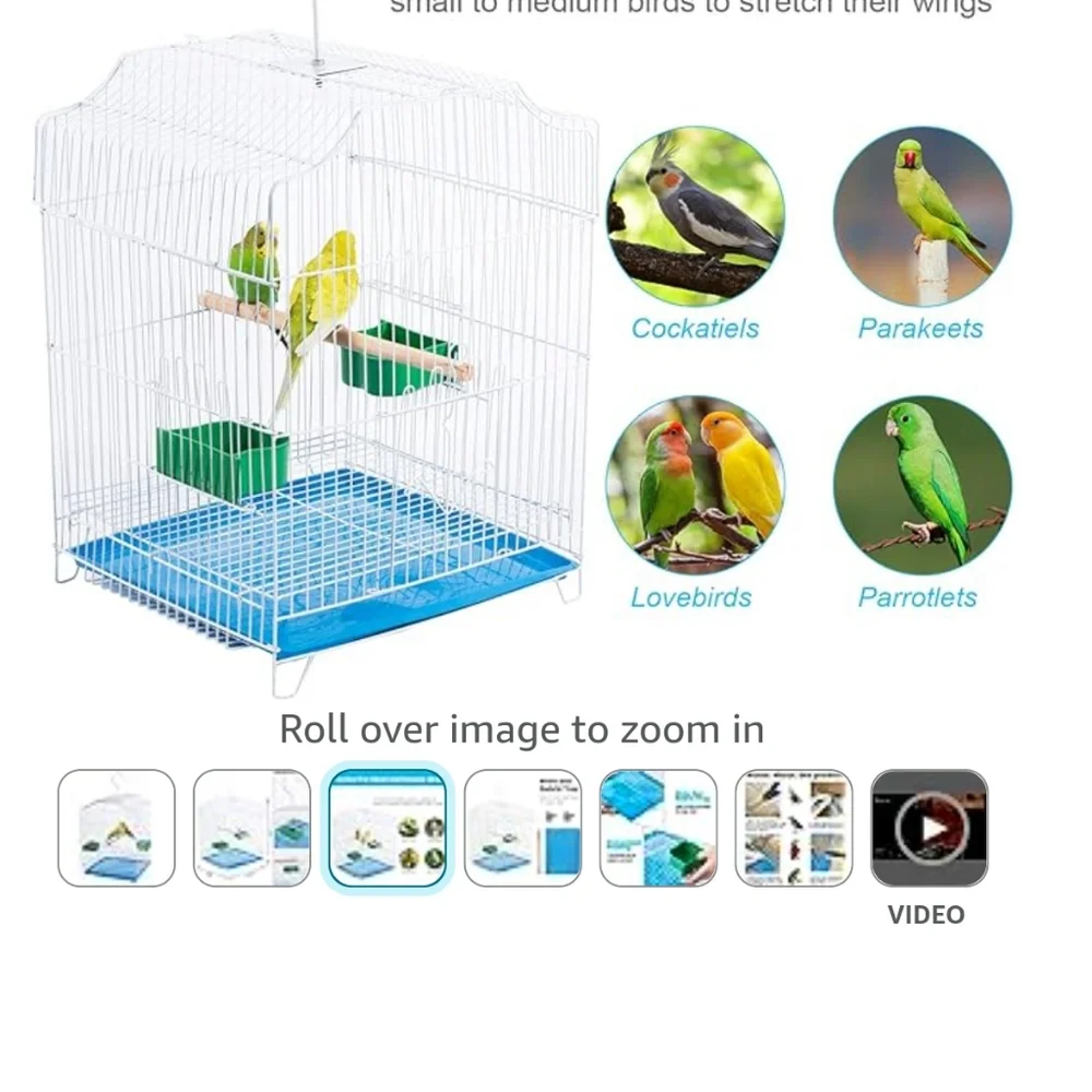 Small bird travel cage with blue plastic removable tray